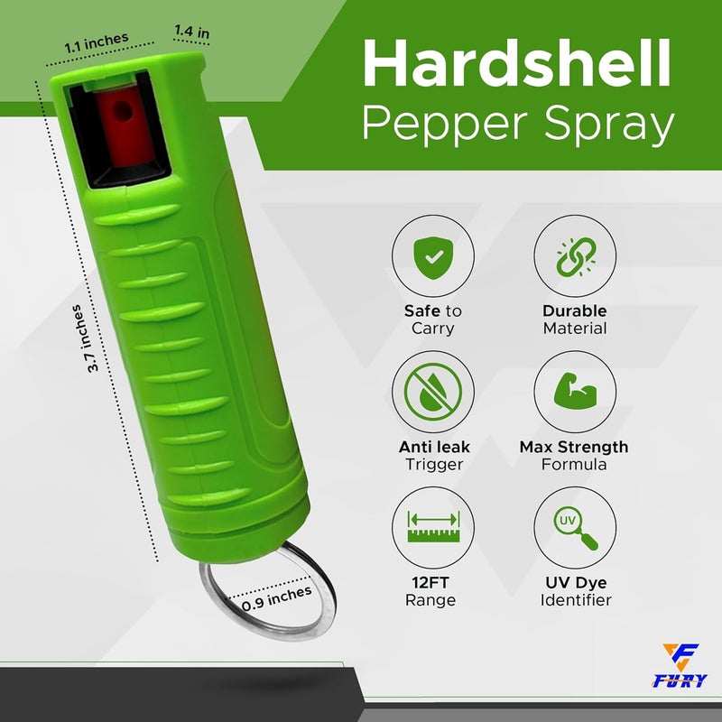 Fury Hardshell Pepper Spray - 12Ft Range, Max Strength, UV Dye Identifier, Anti-Leak & Anti-Misfire, Slidetop Trigger, Belt Clip & Key Ring, Multiple Color Options, Self-Defense Spray - Image 2